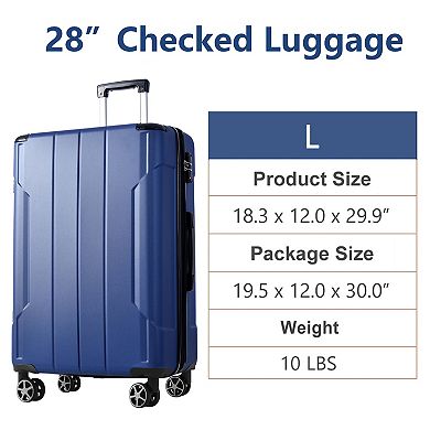 Whisen 28” ABS Hardshell Checked Luggage Suitcase with 3-Dial TSA Lock, Double Spinner Wheels
