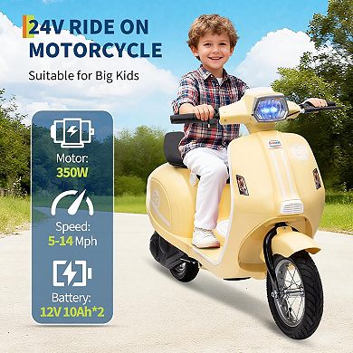 24V 350W Kids Motorcycle, Electric Ride-On, 14MPH Max, Waterproof, LED Lights, Rear Brake