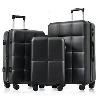 Whisen 3 pc Hard Shell Luggage Set with Spinner Wheels, Textured Finish, Side Hooks, Cup Holder