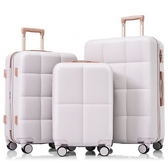 Whisen 3 pc Hard Shell Luggage Set with Spinner Wheels, Textured Finish, Side Hooks, Cup Holder