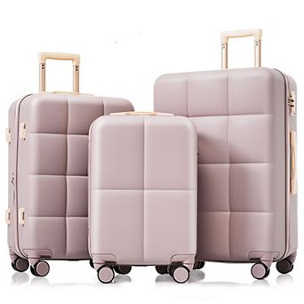 Whisen 3 pc Hard Shell Luggage Set with Spinner Wheels, Textured Finish, Side Hooks, Cup Holder