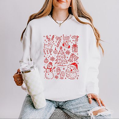 Christmas Chalk Icons - Women's Lightweight Garment Dyed Sweatshirt