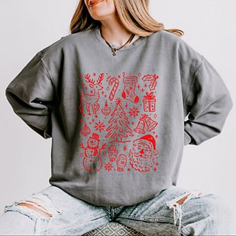 Christmas Chalk Icons - Women's Lightweight Garment Dyed Sweatshirt