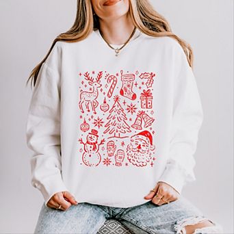Christmas Chalk Icons - Women's Lightweight Garment Dyed Sweatshirt