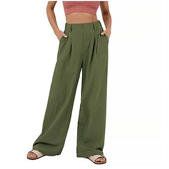 Women's Long Straight Wide Leg Pants Casual Loose High Waist Trousers