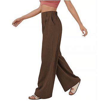 Women's Long Straight Wide Leg Pants Casual Loose High Waist Trousers
