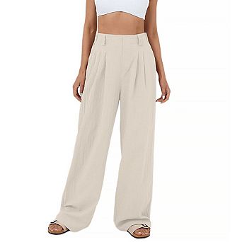 Women's Long Straight Wide Leg Pants Casual Loose High Waist Trousers