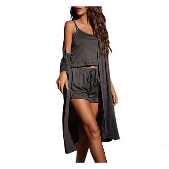 3 pc Lounge Sets Pajama for Women Fall Cardigan Sleeveless Top Pants Sets Matching Clothing
