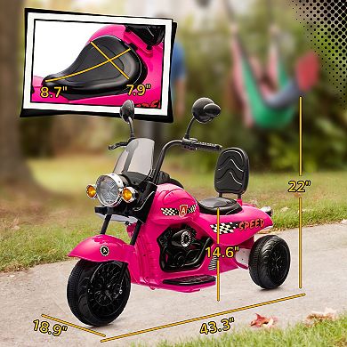 Qaba 6V 3 Wheel Electric Motorcycle for Kids w/ Headlights, Music,