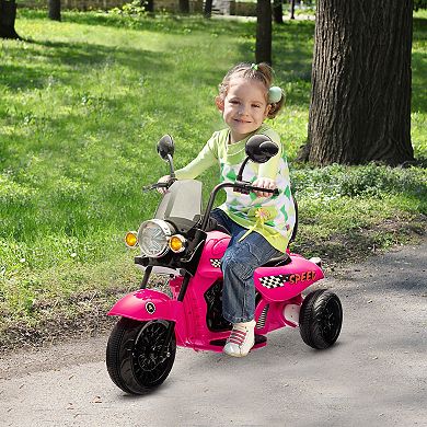 Qaba 6V 3 Wheel Electric Motorcycle for Kids w/ Headlights, Music,
