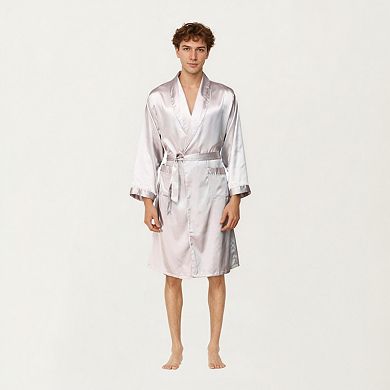 Men's Satin Robe with Shawl Collar Waist Tie and Front Pockets
