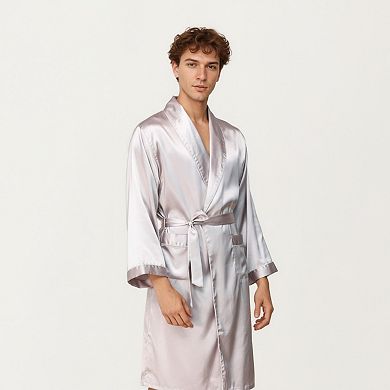 Men's Satin Robe with Shawl Collar Waist Tie and Front Pockets