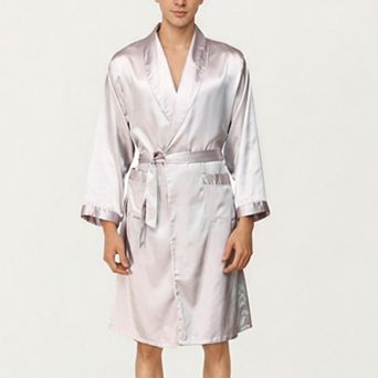 Men's Satin Robe with Shawl Collar Waist Tie and Front Pockets