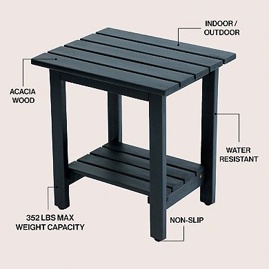 Kellie 16.1" Cottage Classic Slatted Solid Acacia Wood Indoor/Outdoor Side Table with Shelf
