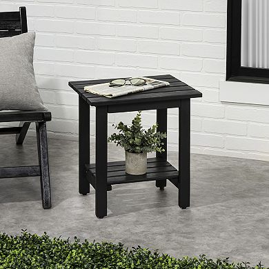 Kellie 16.1" Cottage Classic Slatted Solid Acacia Wood Indoor/Outdoor Side Table with Shelf