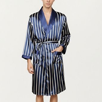 Men's Satin Robe with Geometric Print Contrast Shawl Collar and Waist Tie