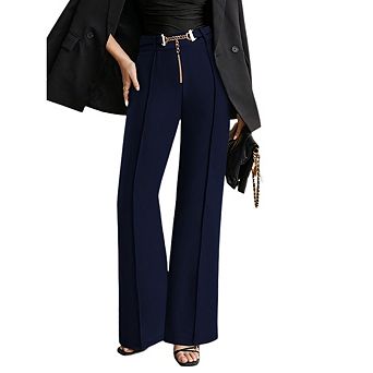 Women's Fashion High-Waisted Trousers Metal Belt Drape Straight Casual Pants