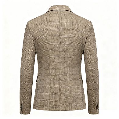 Men's Wool Blend Single-Breasted Blazer Notch Lapel Casual Sport Coat with Subtle Check Pattern