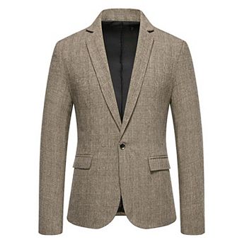 Men's Wool Blend Single-Breasted Blazer Notch Lapel Casual Sport Coat with Subtle Check Pattern