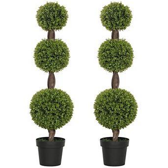 HOMCOM Set of 2 Decorative Artificial Plants Boxwood in Pots, 45.3 Inch