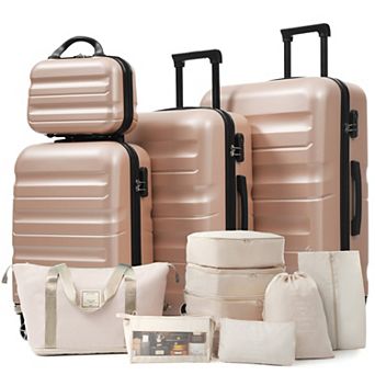 Whisen 13 pc Luggage Set, 12"/20"/24"/28" ABS Hardshell Suitcases, Duffel Bag and 8 Packing Cubes