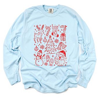 Christmas Chalk Icons - Women's Garment Dyed Long Sleeve Graphic T-Shirt