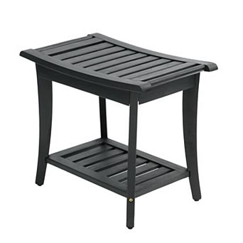 Kileja Modern Acacia Wood Shower Bench with Storage Shelf, Water-Resistant 2 tier Spa Bath Stool
