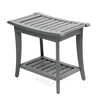 Kileja Modern Acacia Wood Shower Bench with Storage Shelf, Water-Resistant 2 tier Spa Bath Stool