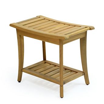 Kileja Modern Acacia Wood Shower Bench with Storage Shelf, Water-Resistant 2 tier Spa Bath Stool