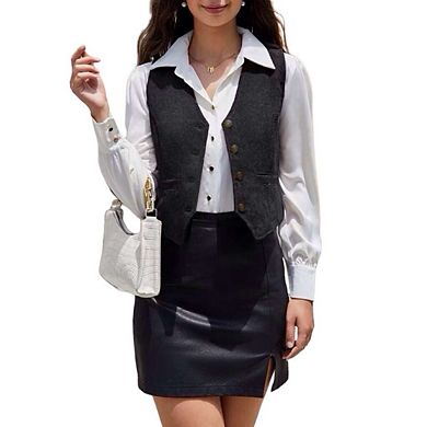 Women's Formal V-Neck Business Dress Suit Vest Corduroy Waistcoat