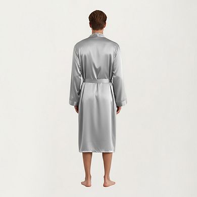 Men's Satin Robe with Classic Shawl Collar and Adjustable Waist Tie