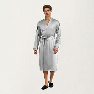 Men's Satin Robe with Classic Shawl Collar and Adjustable Waist Tie