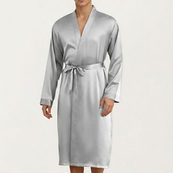 Men's Satin Robe with Classic Shawl Collar and Adjustable Waist Tie