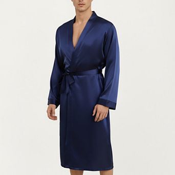 Men's Satin Robe with Classic Shawl Collar and Adjustable Waist Tie