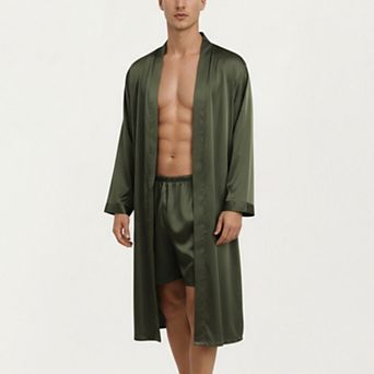 Men's Satin Robe with Classic Shawl Collar and Adjustable Waist Tie