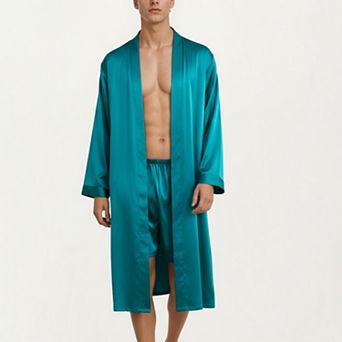 Men's Satin Robe with Classic Shawl Collar and Adjustable Waist Tie
