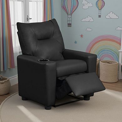 Chang Kids Recliner Chair, Built In Cupholder, Faux Leather