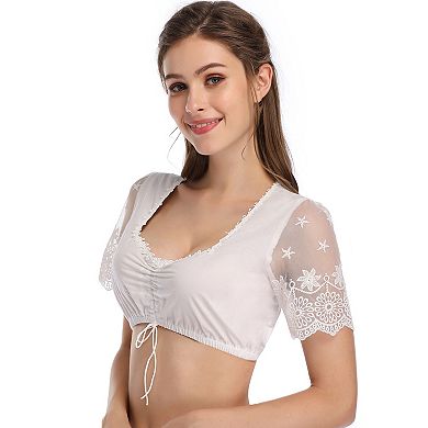 Women's Sweaterheart Short Sleeve Crop Top Oktoberfest Cotton German Bavarian Blouse