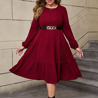 Plus Size Women's Tiered Lantern Sleeve Knit Midi Sweater Dress