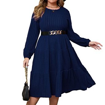 Plus Size Women's Tiered Lantern Sleeve Knit Midi Sweater Dress