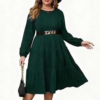 Plus Size Women's Tiered Lantern Sleeve Knit Midi Sweater Dress