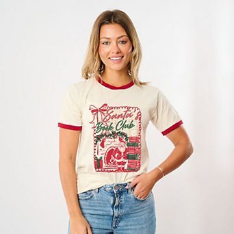 Santa's Book Club Coquette - Women's Ringer Graphic T-Shirt