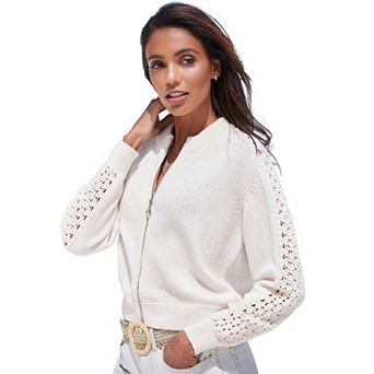 Lascana Women's Crochet Bomber Jacket