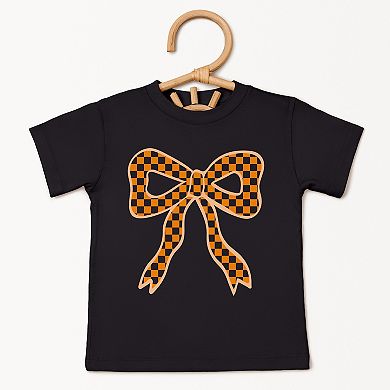Coquette Orange Checker Bow - Toddler Short Sleeve Graphic T-Shirt