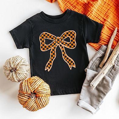 Coquette Orange Checker Bow - Toddler Short Sleeve Graphic T-Shirt