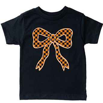 Coquette Orange Checker Bow - Toddler Short Sleeve Graphic T-Shirt