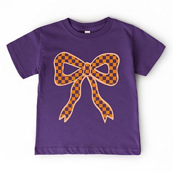 Coquette Orange Checker Bow - Toddler Short Sleeve Graphic T-Shirt