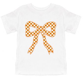 Coquette Orange Checker Bow - Toddler Short Sleeve Graphic T-Shirt