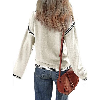 Women's Oversized Sweaters Crew Neck Long Sleeve Color Block Chunky Warm Pullover Top Outfits