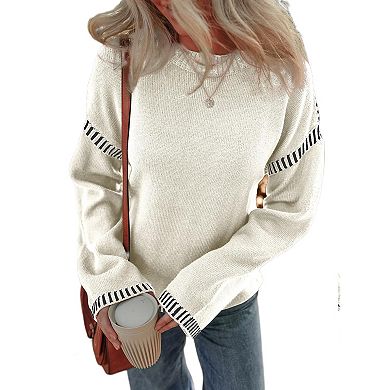 Women's Oversized Sweaters Crew Neck Long Sleeve Color Block Chunky Warm Pullover Top Outfits